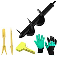2 Pcs Jardín Espiral Broca de Jardín para Taladro Broca de Jardín en Espiral Taladro de Tierra con Guantes y Pala…